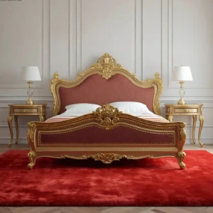Wooden Luxury Royal Bed Design with Side Tables