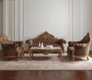 Wooden Royal Sofa Set with Antique Gold Finish