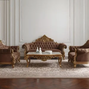 Wooden Royal Sofa Set with Antique Gold Finish