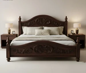 King Size Antique Bed in Brown Wood Finish